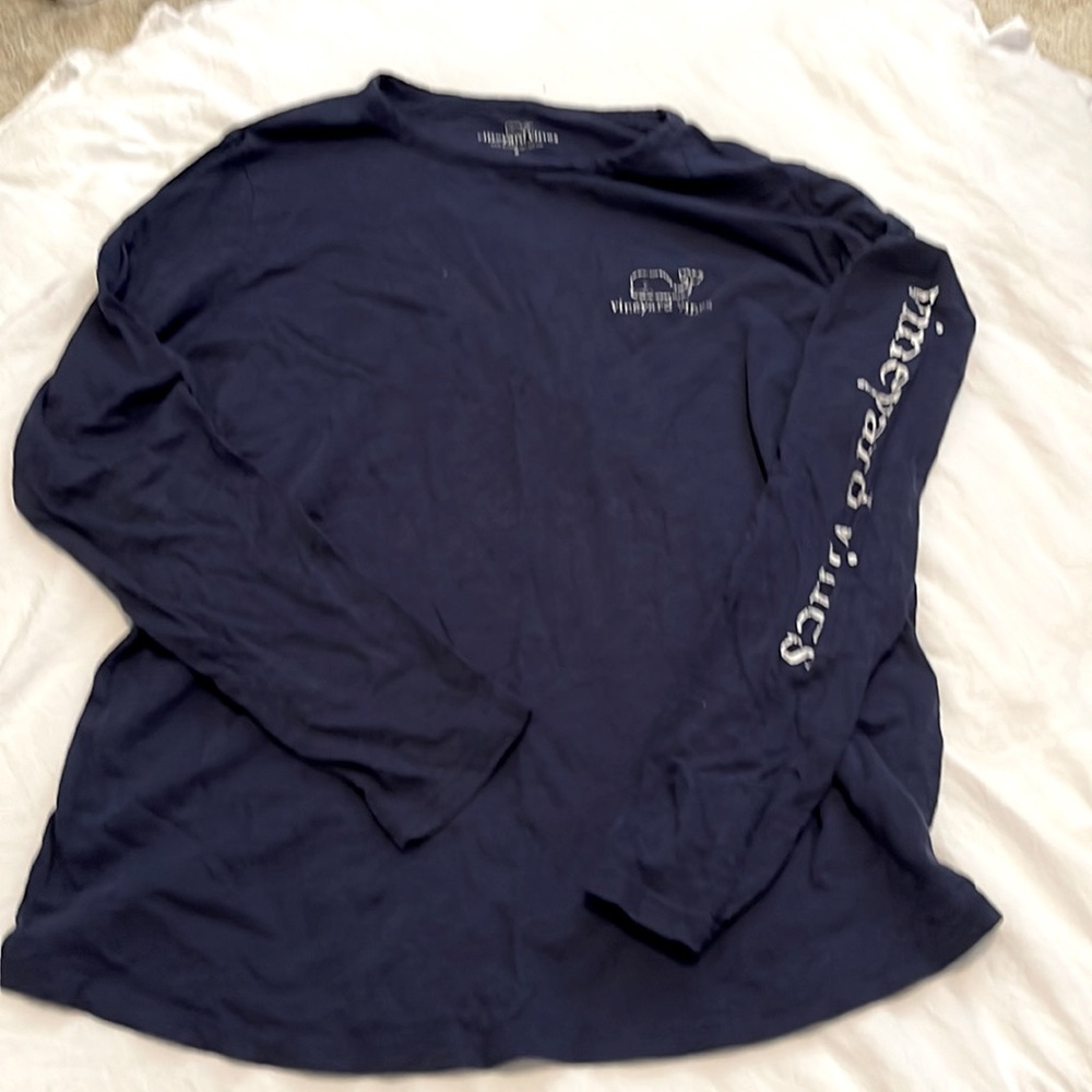 Womens Vineyard Vines Long Sleeve Tee Whale Logo Navy